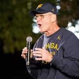 Former College Football Coach Jack Harbaugh Speaks at Michigan Orange Bowl Pep Rally