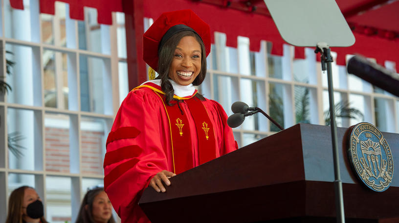 Olympic Star Alyson Felix Speaks at USC Commencement